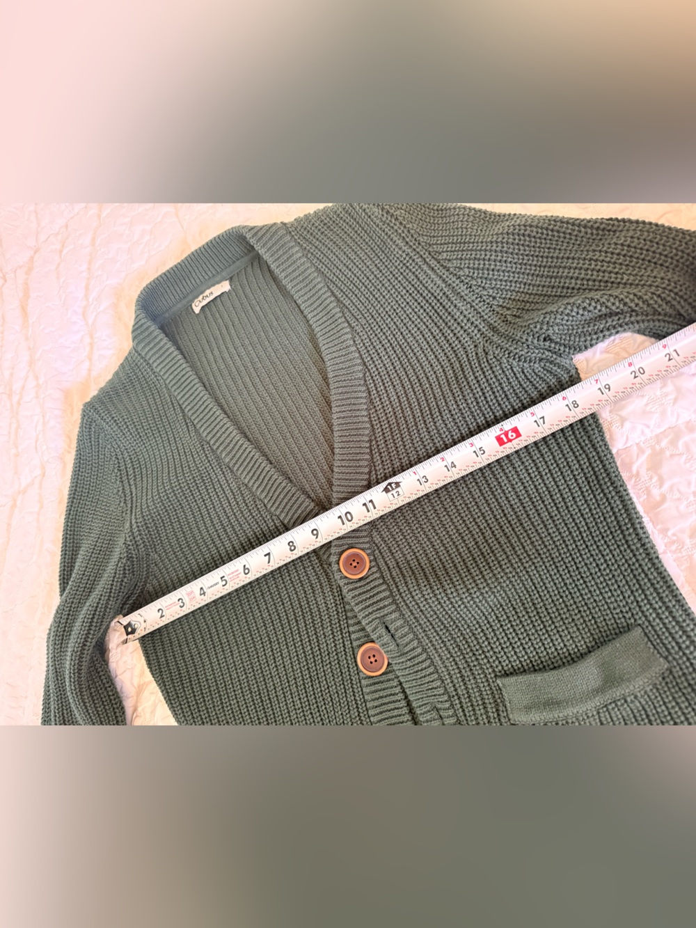 100% Cotton Women’s Green Ribbed Cardigan with Button Front - Picture 3 of 9